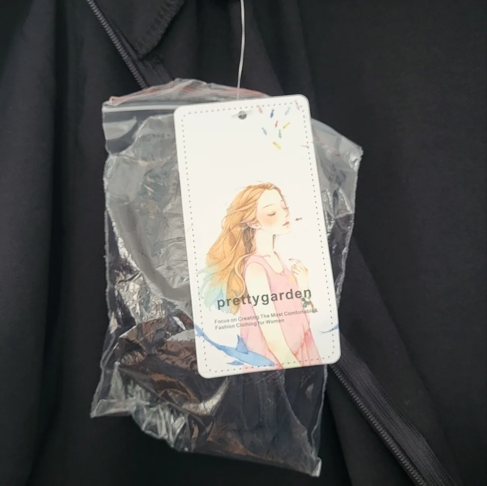 Pretty garden Puff Sleeve Wide Leg Belted Black Jumpsuit Size XL - Picture 12 of 15